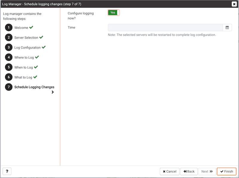 Log Manager Wizard - Scheduling page